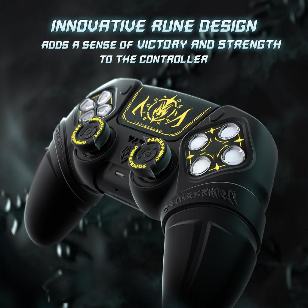 Силиконовый чехол PlayVital Runes Edition для сенсорной панели с наклейкой на упор для большого пальца и крестообразной клавишей совместим с оригинальной зарядной подставкой PS5 с чехлом