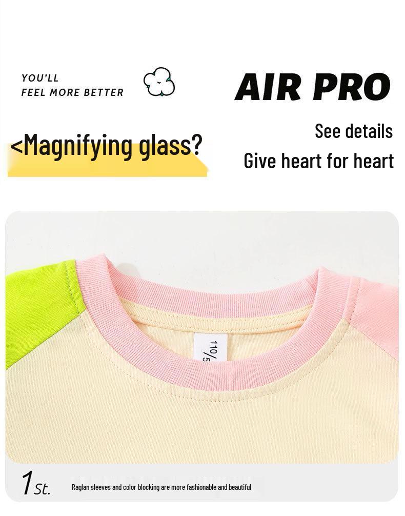 2025 Милая мультяшная футболка с длинным рукавом реглан в цветной блок для девочек