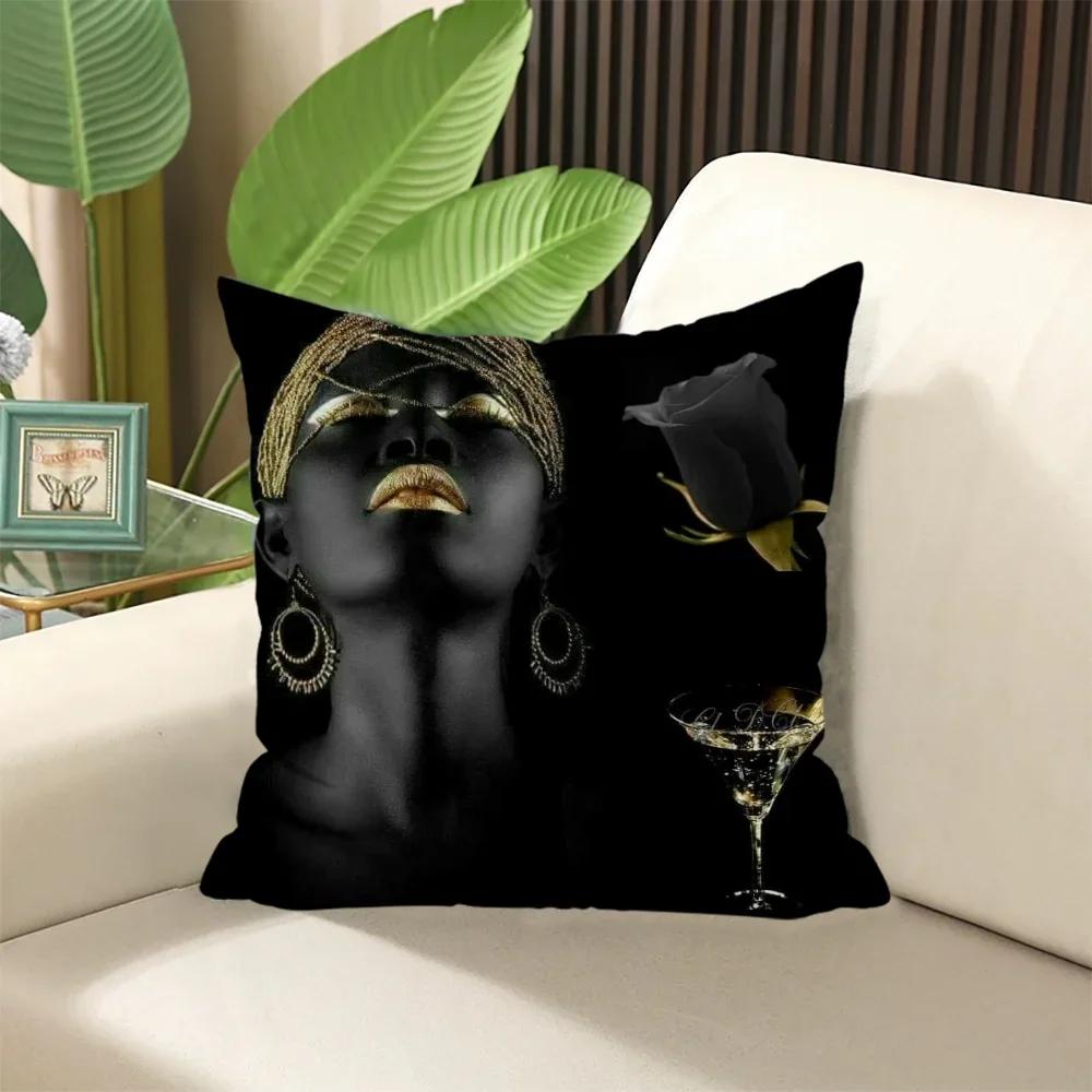 Элегантные наволочки на подушки для комнаты Черно-золотая африканская леди Подушка для сна Наволочка × Декоративные подушки Диван × Мягкие