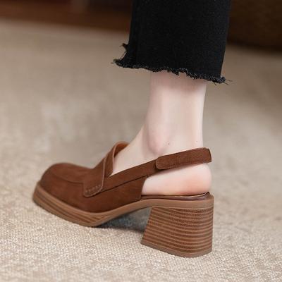 Огромные удобные босоножки с толстой подошвой и круглым носком на толстом каблуке женские 2024 года, новые туфли в стиле ретро с толстыми подошвами и круглым носком сзади, пустые туфли на липучках на высоком каблуке