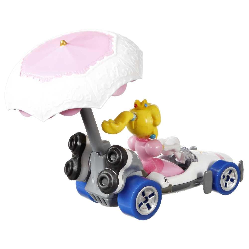 Hot Wheels Diecast Mario Kart Princess Peach B Dasher Kart with Peach Parasol and Glider