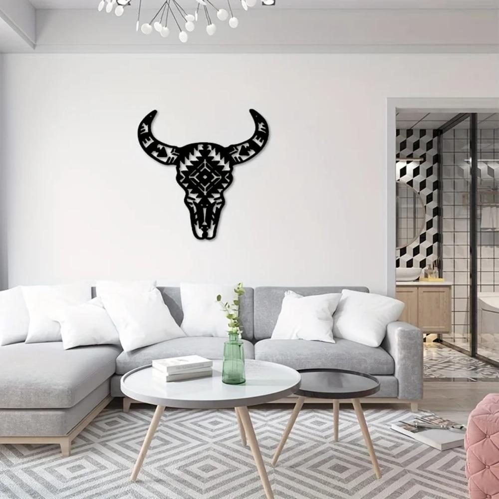 Cow Skull Metal Wall Art – Elegant Iron Silhouette for Interior Decoration, Stylish Home Office & Living Room Wall Hangings