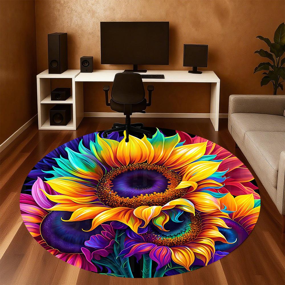1pc Sunflower Petals Round Chair mat Area Rug - Non-Slip, Floor Mat for Office, Bedroom, and Indoor Decor -1002270