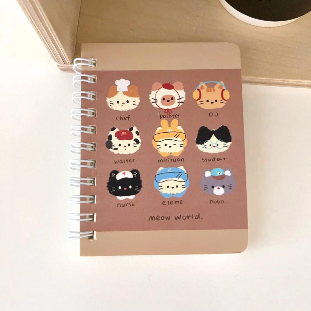 Cute Cartoon Spiral Notebook A7 Size Portable Pocket Side Flip Notepad for Students Aesthetic Memo Pad for Notes Journaling