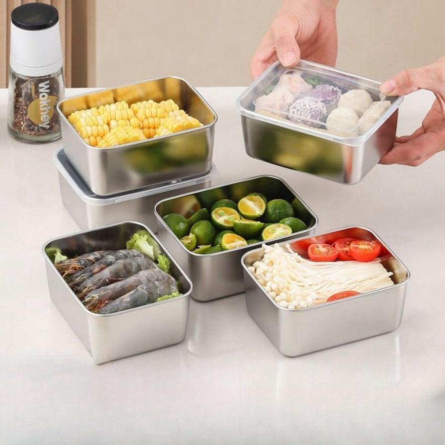 Ланч-бокс из нержавеющей стали для хранения свежих продуктов, квадратный, маленький, для переупаковки продуктов, миска для мытья посуды, коробка для пикника на открытом воздухе