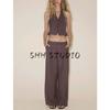 Hanging Collar Bowknot Decoration Vest 2010809 Vertical Fabric Mid Waist Wide Leg Casual Trousers 8338504