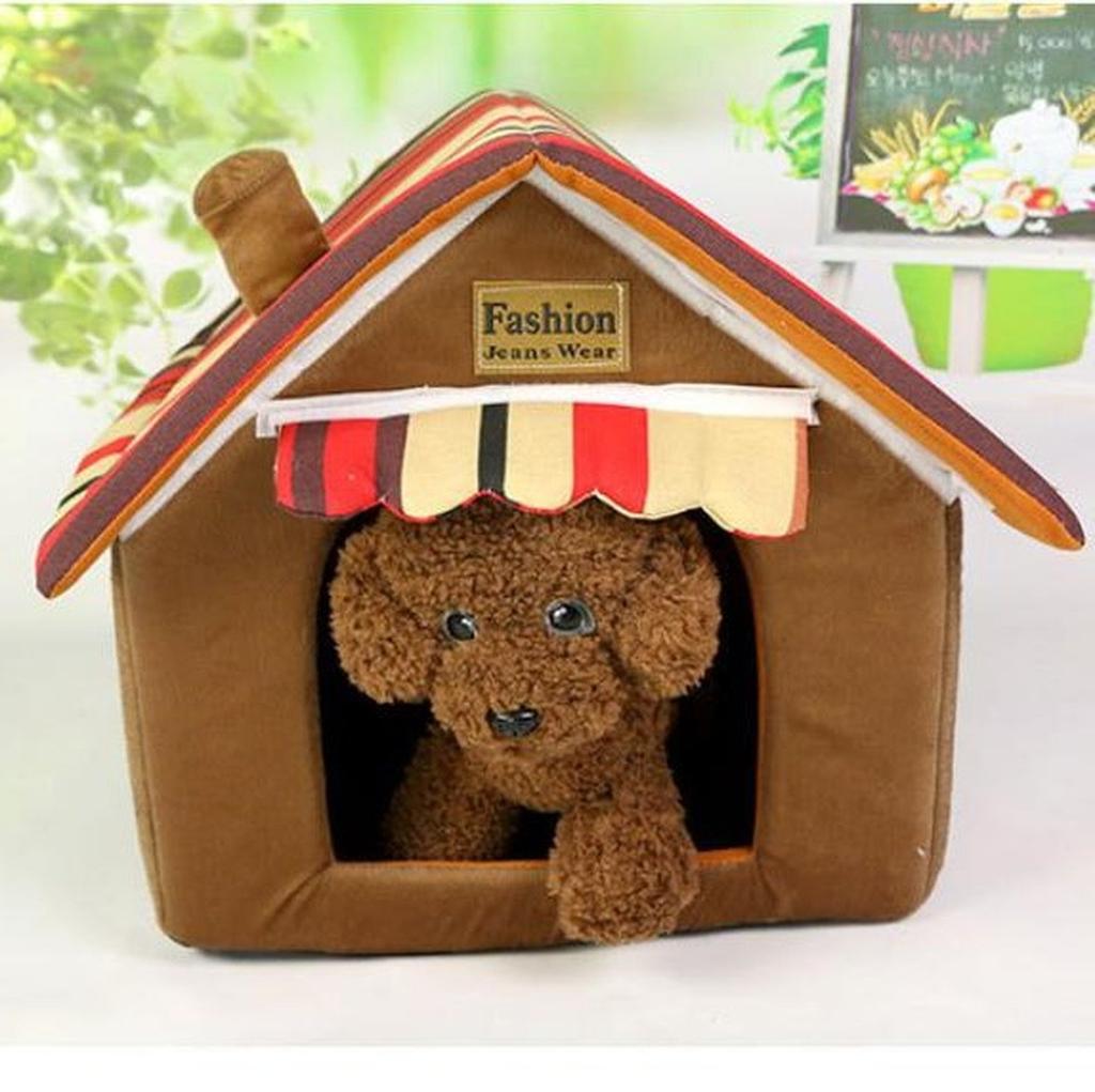 Fluffy Mountain Cabin-Style Pet House, Dog Kennel, Indoor Use, Small, Brown