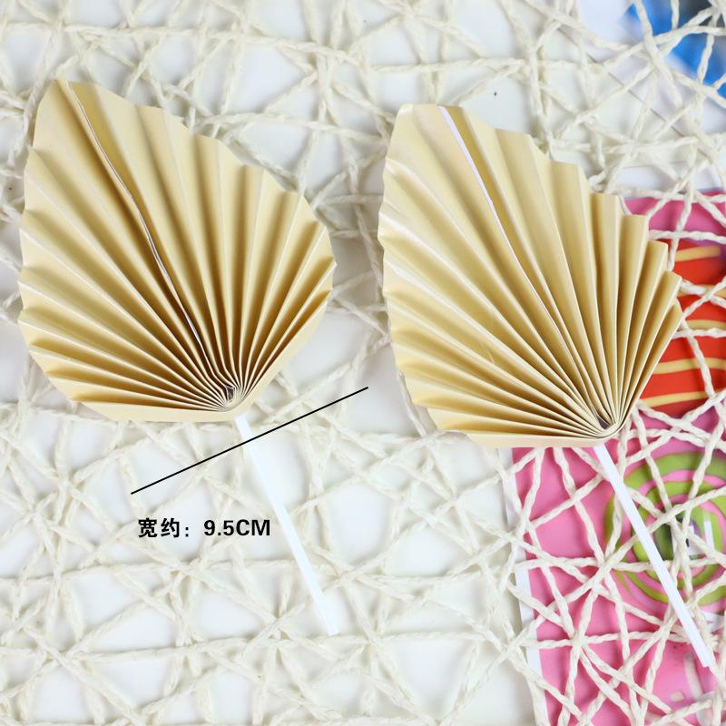 4PCS Paper Fan Cake Topper Gold Palm Leaf Birthday Party Cake Decoration Topper