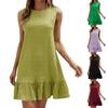 Women's Fashion Ruffle Hem Sleeveless Vest Dress Round Neck Casual Coverup Dresses