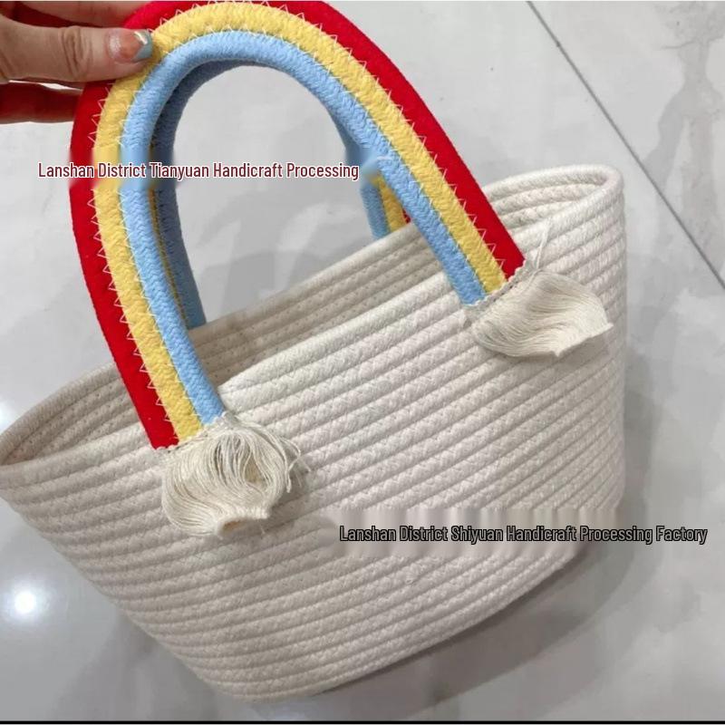 Радужное облако детская корзина: Плетеная сумка из хлопковой веревки и сувенир на день рождения