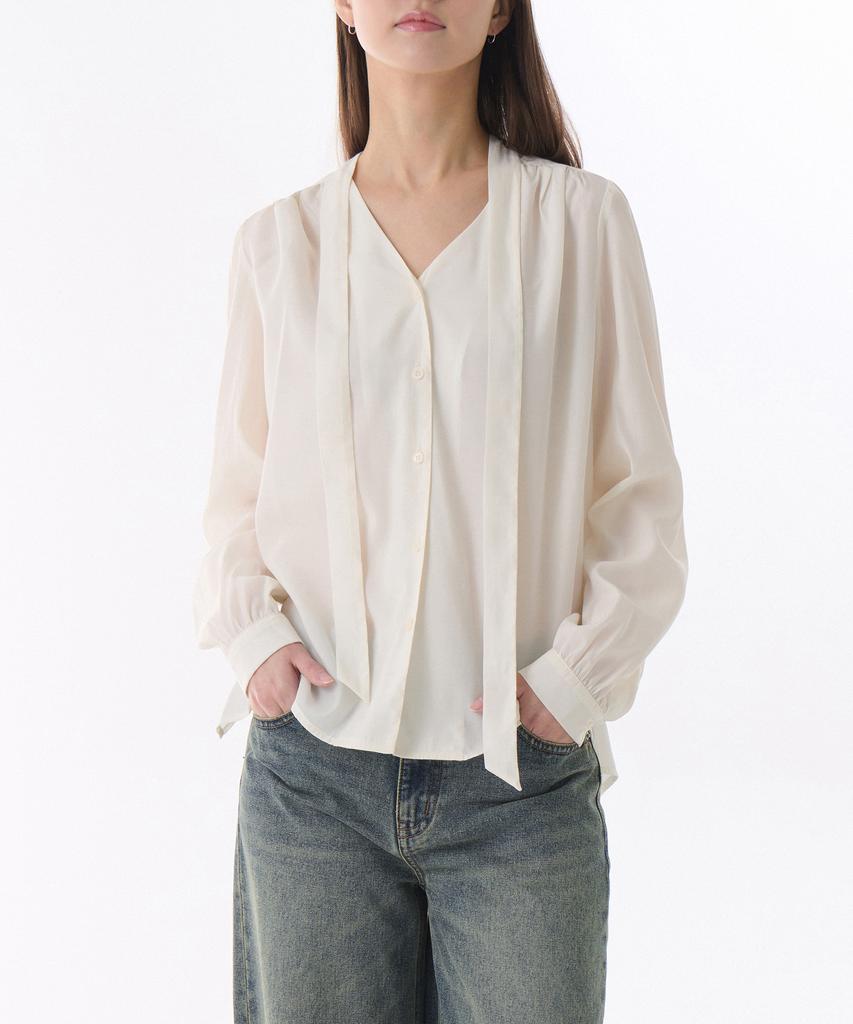 MUSINSA STANDARD WOMAN Women'S Volume Shirred Tie Blouse [Ivory]