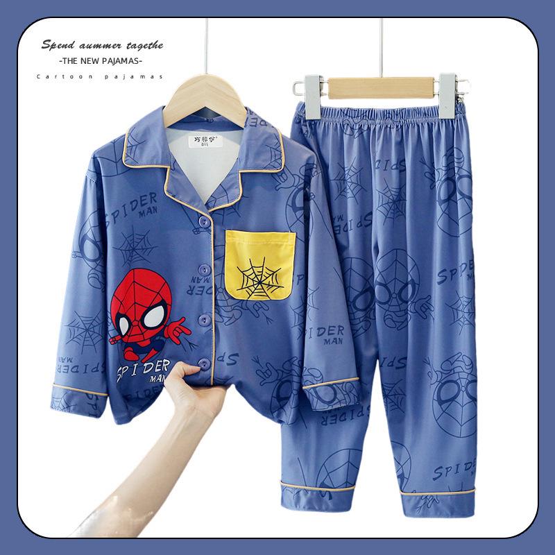 Детский весенне-осенний пижамный комплект с мультяшным принтом, кардиган с длинным рукавом для мальчиков и девочек