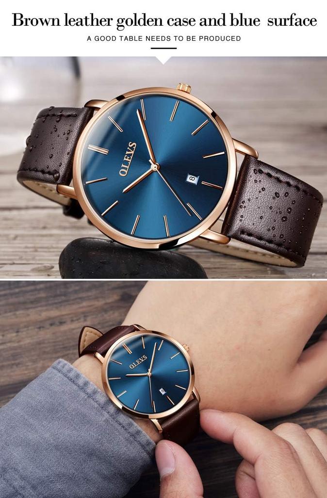 OLEVS Men's Watch, Simple, Business, Casual, Fashion Leather Watch, Slim Analog Quartz Movement, Popular for Banquets, Gentleman's Watch for Men