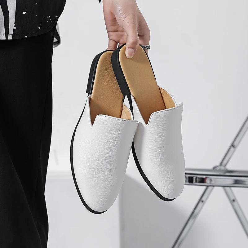 Модные белые мужские полуботинки для мужчин, обувь, мюли, повседневная дизайнерская обувь, модные лоферы, роскошные черные тапочки 2024, Zapatillas Hombre