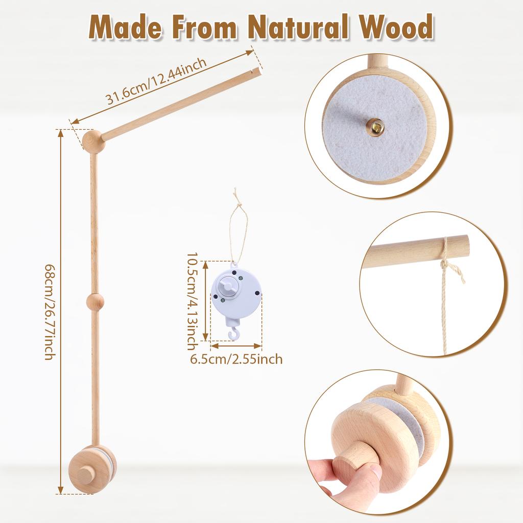 Деревянный Держатель для Мобиля на Кроватку с Музыкальным Механизмом, Подвеска-Игрушка на Кроватку, Подарок для Новорожденного, Вращающийся, Украшение для Кроватки, Бум