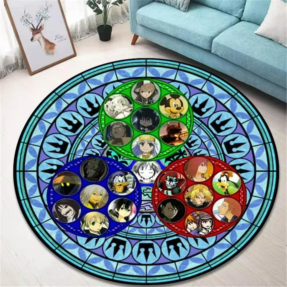 Игривый круглый ковер в стиле K-Kingdom Hearts для игровой комнаты, гостиной, спальни. Забавный декор в стиле ретро-геймера. Напольный коврик, вращающееся кресло