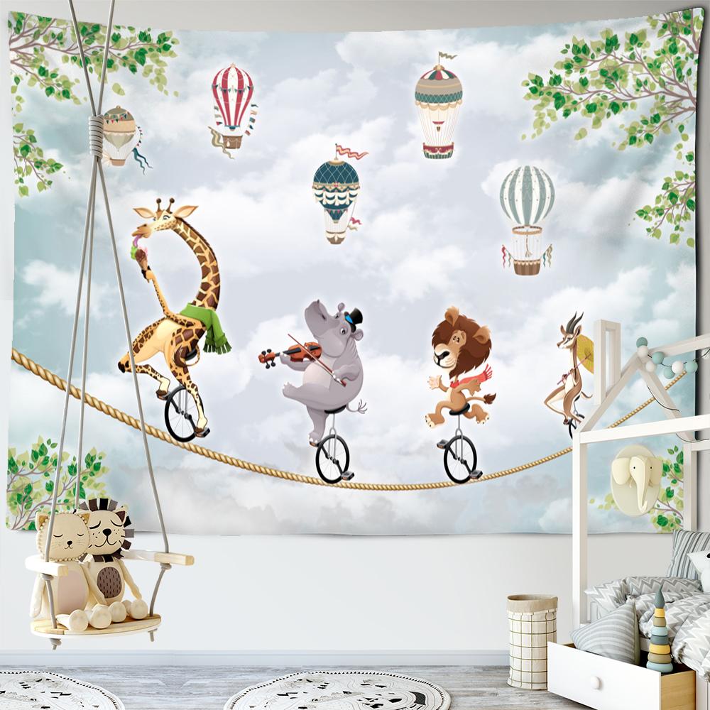 Гобелен с мультяшным поездом и животными, настенный гобелен Kawaii, милый бохо-арт, минималистичный хиппи для девочек, общежитие, декор для детской комнаты, ткань