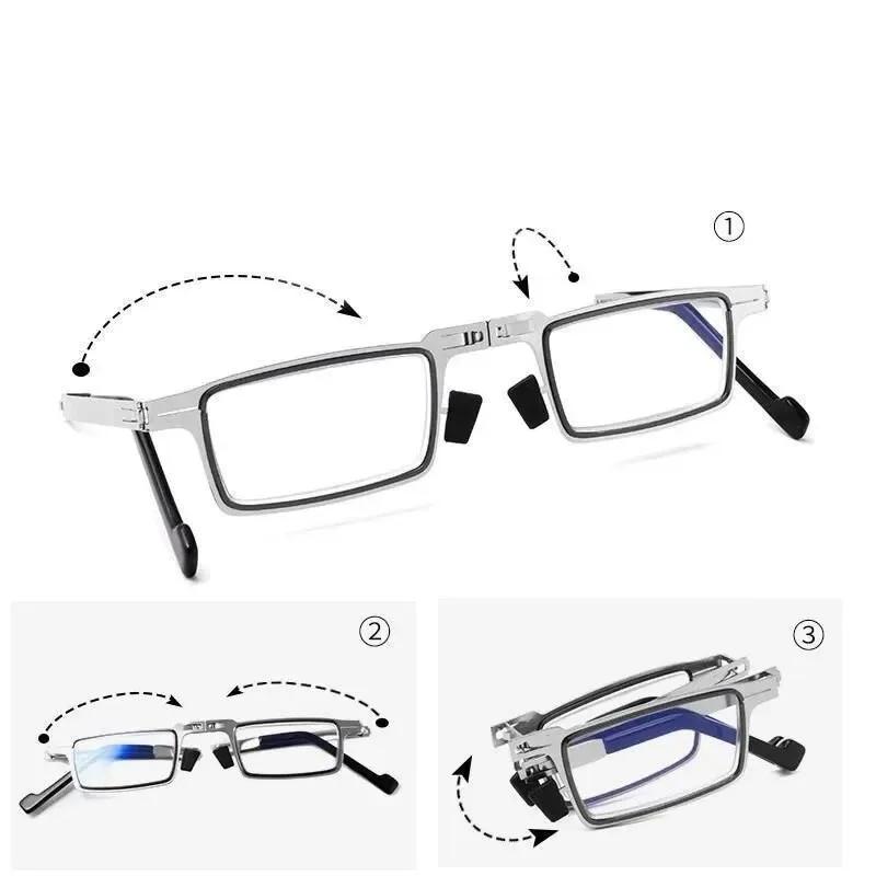 Steel Metal Folding Reading Glasses Hd Anti-blue Light Portable Fashionable Men's And Women's Reading Glasses Set