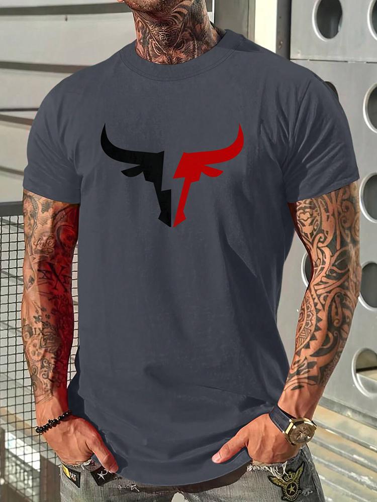 2024 New Summer Daily Casual Men's T-shirt Outdoor Street Men Fashion Short-sleeved Top 3D Bull Head Print Men's T-shirt