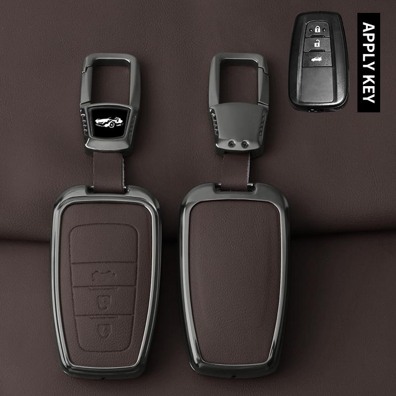 Металлический кожаный чехол-брелок для автомобильного ключа Toyota Prius Camry Corolla CHR C-HR RAV4 Land Cruiser Prado Защитный корпус Брелок