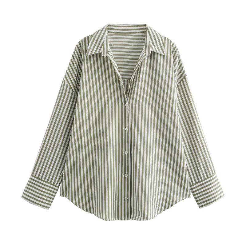 Spring Autumn Women's Striped Collar Shirts Long Sleeve Button-up Loose Female Blouses Tops