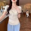 2025 Early Spring Lace Low Neck Floral Two-Piece Base Shirt Short Sleeve Top