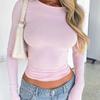 High Street Solid Fashion Slim Tops Women Y2k Long Sleeve Thin Sexy Crop T-Shirt Female Vintage Cross Streetwear Club Pullovers