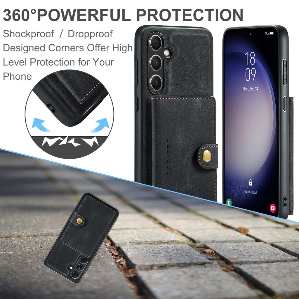 Ретро чехол для Samsung Galaxy S23 FE со съемным магнитным карманом для карт