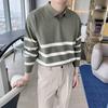 Мужской весенне-осенний свитер с цветными полосками и лацканами, красивый молодежный повседневный топ с длинным рукавом