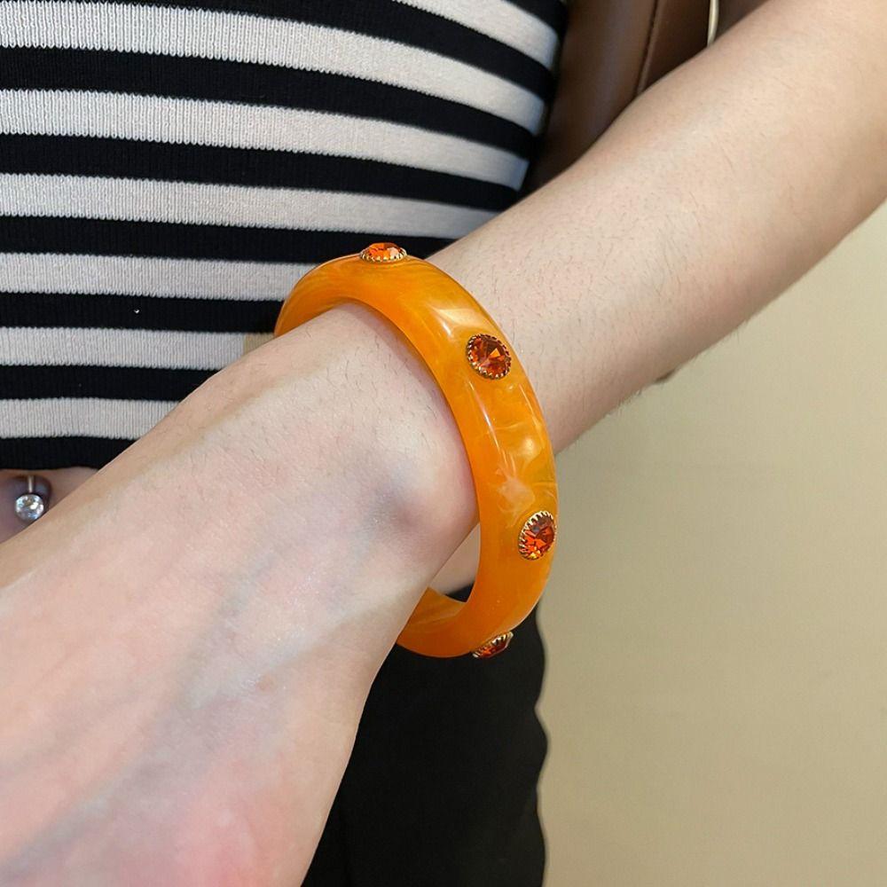Zircon Rhinestone Colored Bracelet Bohemian Retro Hand Ring Unique Acrylic Bangle  Women