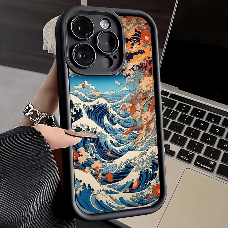 Чехол для телефона iPhone 17 Air 16E 15 16 Pro Max Японская волна Канагава Серфинг Чехол 14 Plus 13 12 Mini Мягкий силиконовый Funda