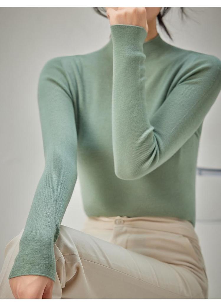 Machine Washable Slim-Fit Merino Wool Sweater with Half-High Neck.