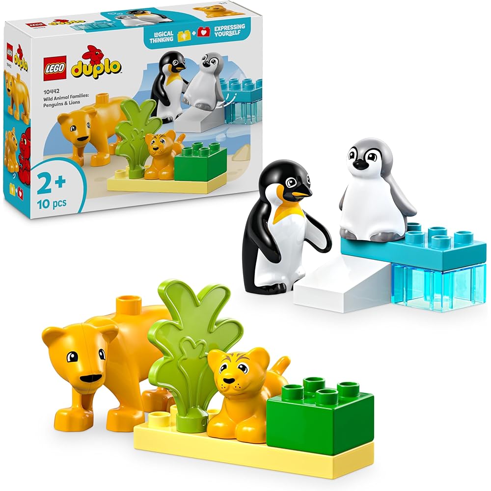 LEGO DUPLO Animal Family Penguin and Lion Building Blocks Toy for Kids Ages 1.5 to 4 Educational Playset 10442