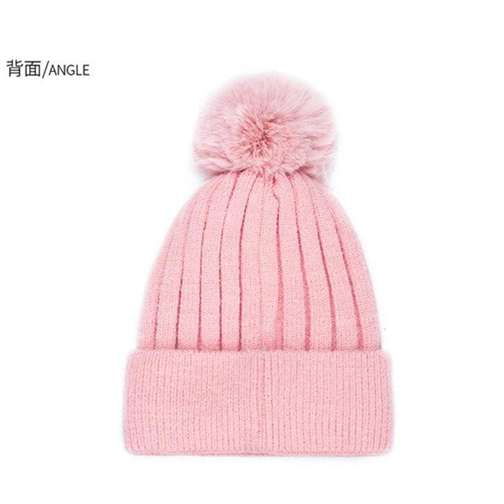 Winter Lady Fashion Thicken Beanie Knitting Wool Ball Solid Color Warm Hat Bonnet