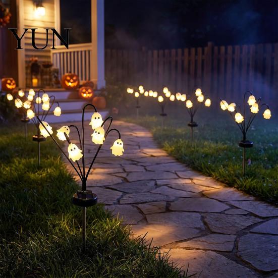 Outdoor Pumpkin Witch Hat Lights Halloween Solar Garden Lights, Decorative Ghost String Pathway Fixtures IP54 Waterproof LED Path Lighting for