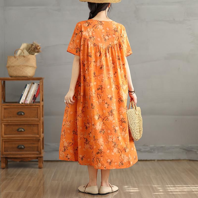 Dimanaf 2025 Женское платье больших размеров Весна-лето Повседневное платье с цветочным принтом Базовое винтажное свободное длинное платье макси 9297