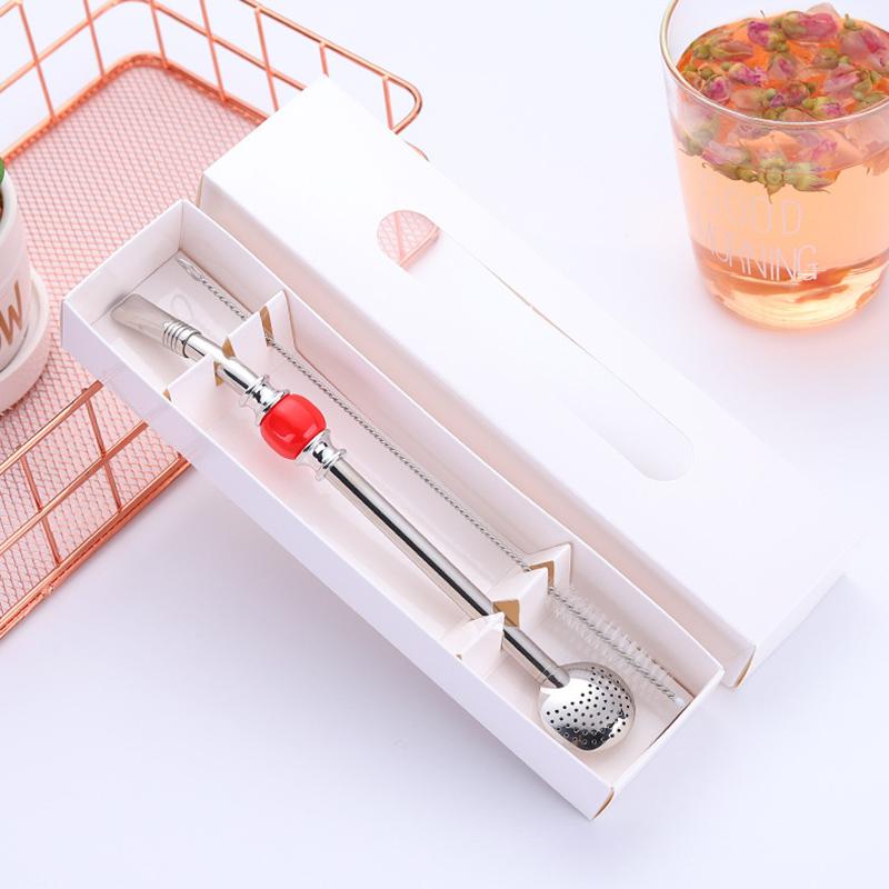 Двусторонняя фильтр-соломинка Ложка из нержавеющей стали для мате Бомбилья Соломинка с кисточкой Длинная ручка Ложка для помешивания Кухонные принадлежности