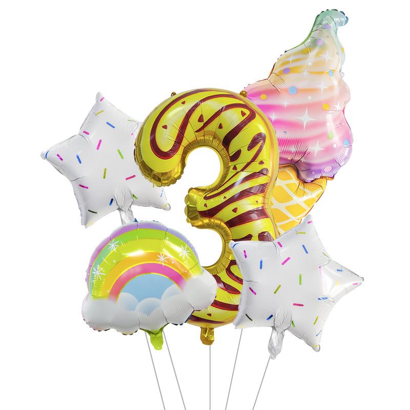 Мороженое День рождения Украшения Детские игрушки Baby Shower Одноразовая посуда Бумажные тарелки Стаканы Воздушные шары Флаги Товары для вечеринок