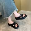 Black Lightweight High-end Thick-soled Heightening One-word Slippers Women's Summer Wear 2025 New with Skirt Cool Slippers