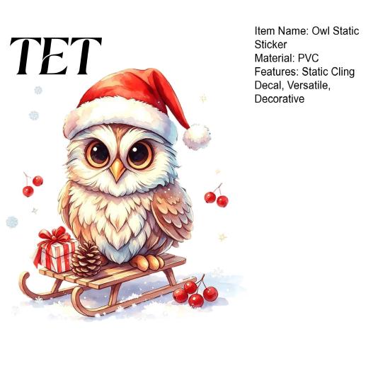 Creative Christmas Party Supplies Owl Window Static Cling Decal, Waterproof PVC Decorative Sticker, Easy Clings Apply Sticker for Home Store