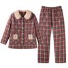 Пижама женская зимняя тканая из чистого хлопка с подкладкой большого размера зимний трехслойный утолщенный бархатный клетчатый комплект для дома