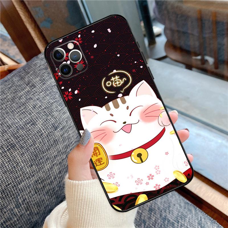 Чехол Maneki Neko Счастливым Котом-Кошкой для Денег для iPhone 14 15 16 Pro Max 11 13 12 Mini X XR XS Plus Мягкий Чехол-Оболочка