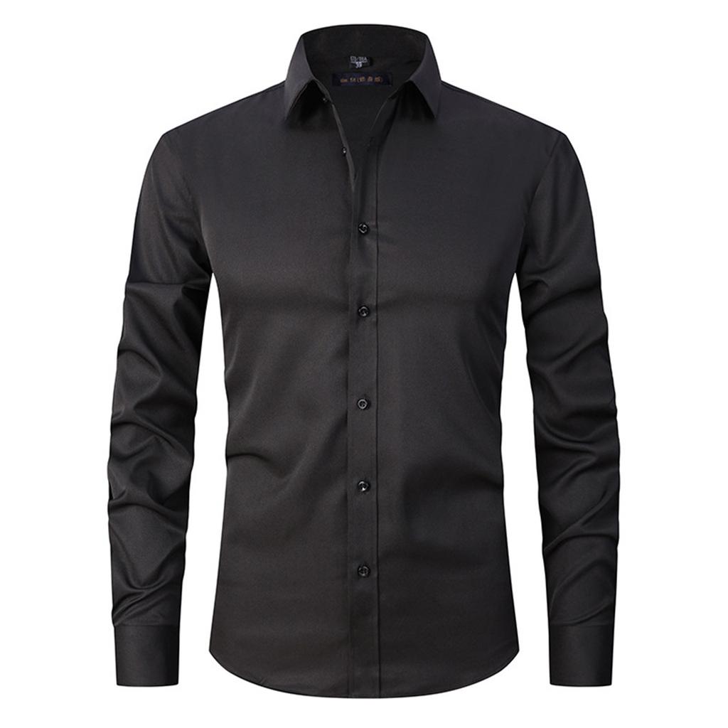 Elastic Shirt Men's Long Sleeve Shirt Men's Top Slim Solid Color Inch Shirt