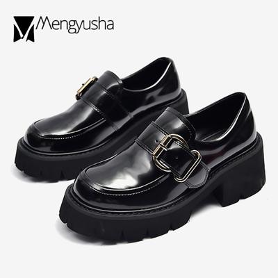 Мода 2024 года, брендовые туфли на платформе с металлической пряжкой, женские туфли на каблуке 7 см, маффины, туфли-лодочки в стиле Лолита, женские туфли-лодочки, увеличенная высота, криперы