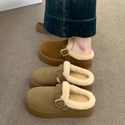 Женские зимние теплые меховые ботинки большого размера на толстой подошве, ботильоны на щиколотке с утолщенной подкладкой, нескользящие спортивные хлопковые тапочки для походов