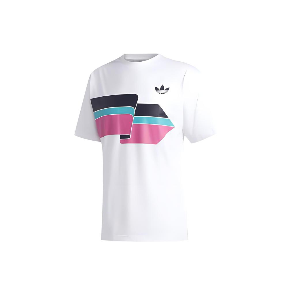 Adidas Originals T Shirts Men's White Pink Crew Neck Moderate Straight Fit FM1531