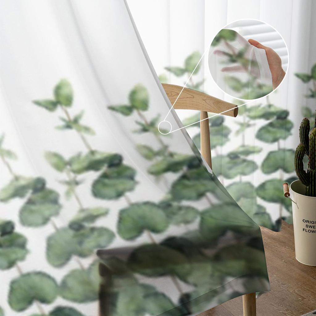 Акварель с ветвями эвкалипта Прозрачная занавеска для гостиной Современная вуаль Тюль Оконные занавески для спальни Кухонные шторы