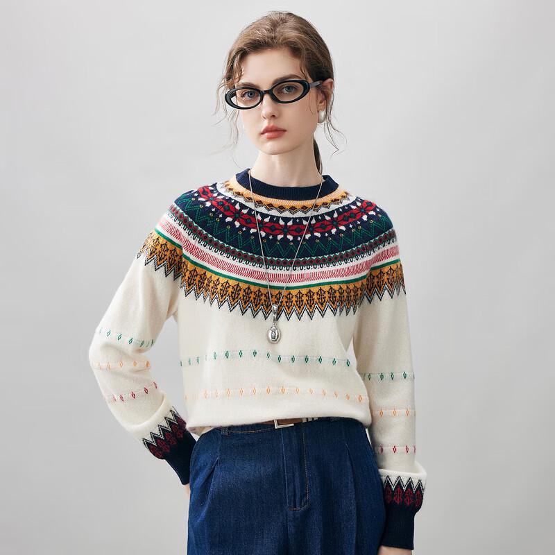 Kemengboka Women's Fair Isle Jacquard Cashmere Sweater