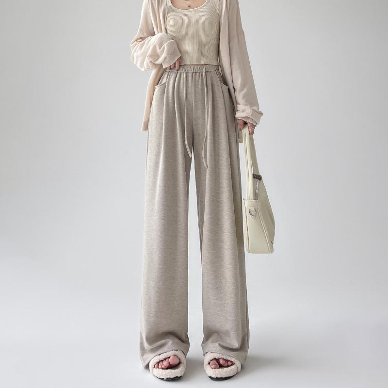 Широкие брюки женские весенне-осенние клейкие рисовые брюки свободные ленивые повседневные брюки с высокой талией корейская уличная одежда