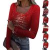 Женская мода Slim Bottom Casual с длинным рукавом и рождественским принтом пуловер с U-образным вырезом